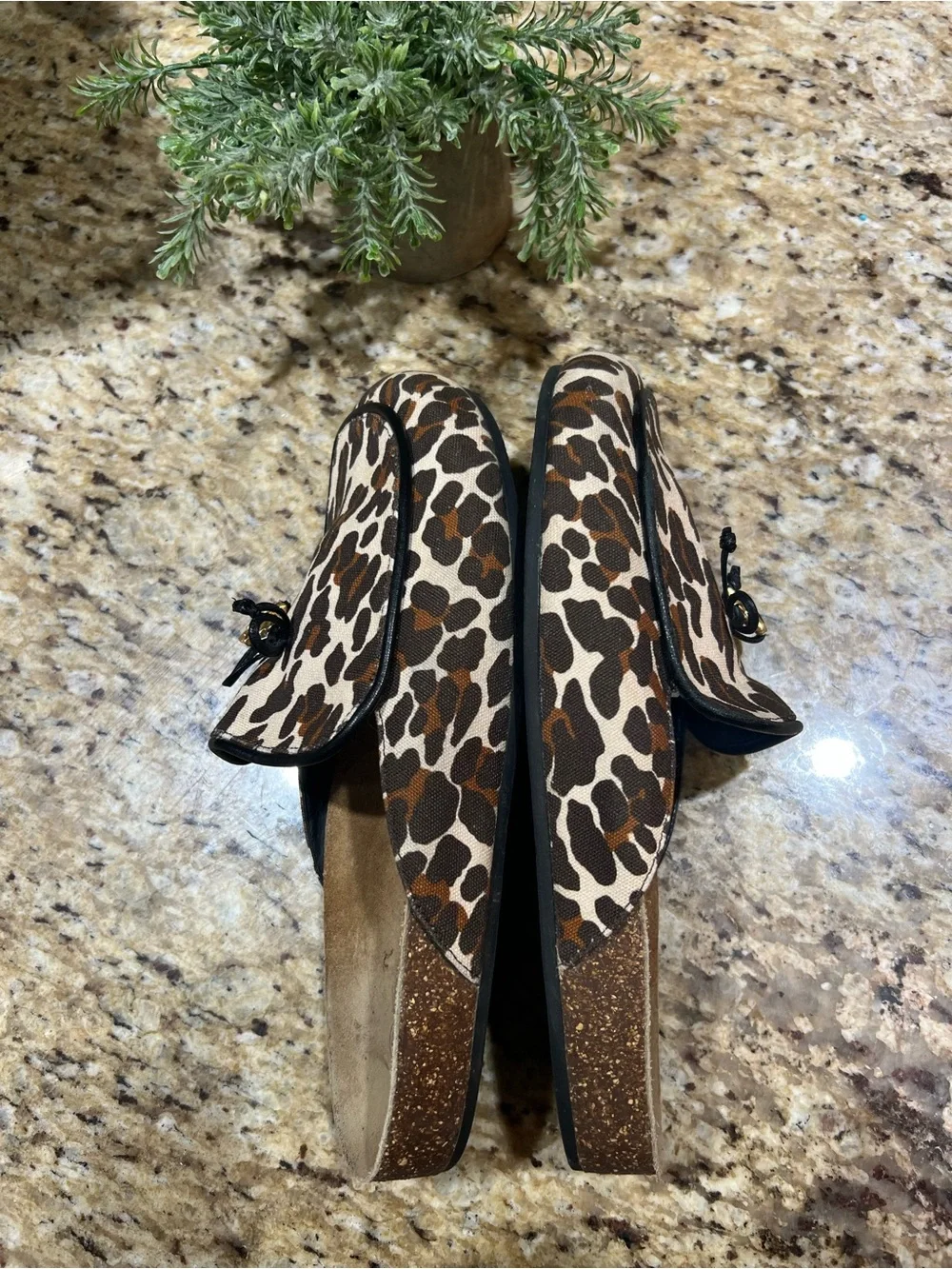 Tory Burch Leo Charm Leopard Print Slip-On Mules with Gold Accent 10M